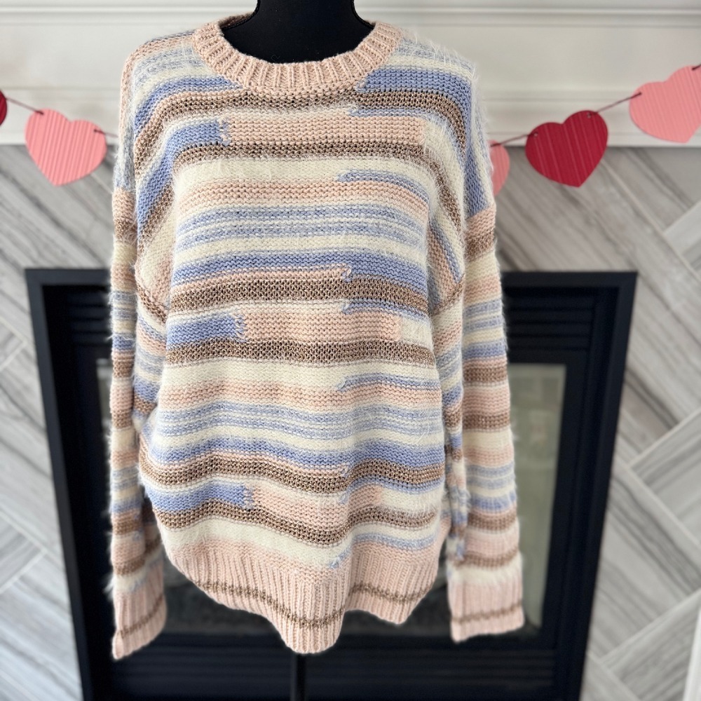 andthewhy Striped Knit Sweater Pastel Colors Oversized‎ Pullover M/L